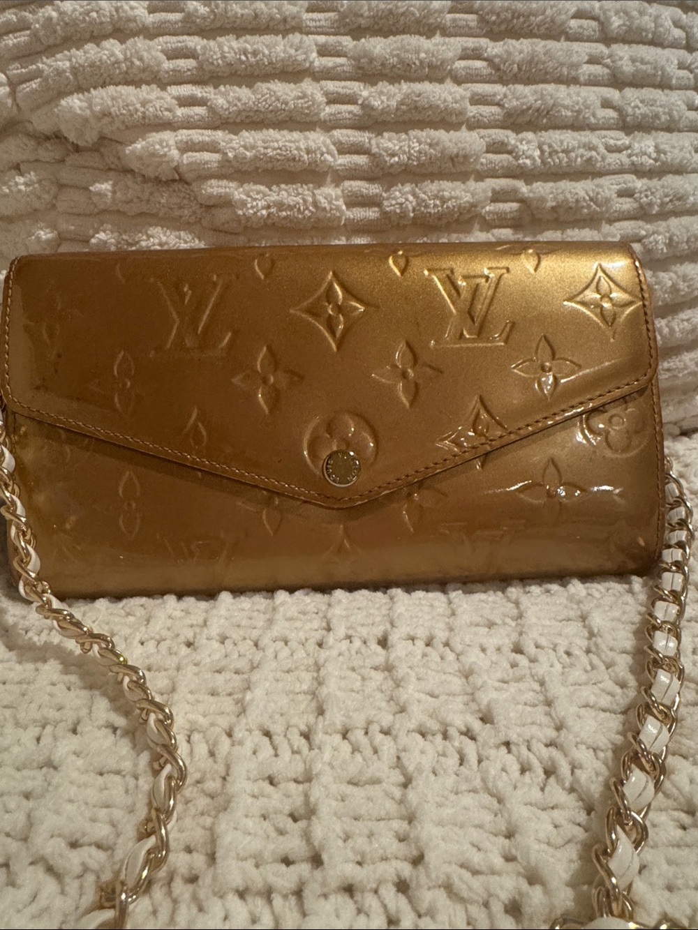 Louis Vuitton Metallic Gold Monogram Patent Wallet-On-Chain